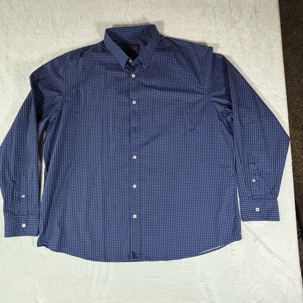 untuckit Men Shirt Long Sleeve Button Down Size 3XL Navy/ White Triangle Pattern